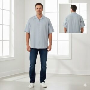 Alfani Mens Microtrend Shirt XL Light Blue Pinstripe Short Sleeve Button Down